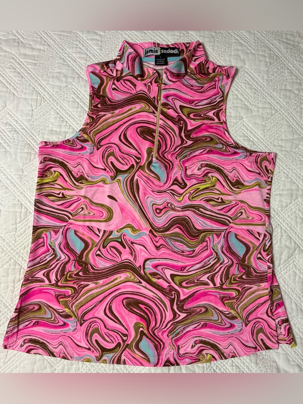 Jamie Sadock Marble Print Athletic Top Size Large Pink Brown